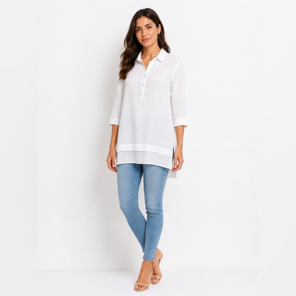 J. Jill linen‎ White Collared Tunic Top S